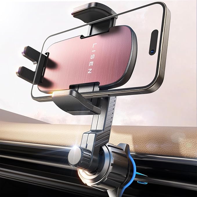 LISEN Phone Mount for Car Vent [Never Blocking] Rotatable Car Phone Holder Air Vent Clip 2024 Hands Free Cell Phone Car Mount for iPhone 16 Pro Max Plus 15 14 13 Samsung Android, Pink Kits