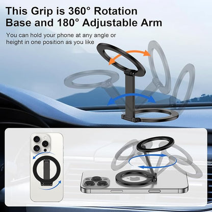 Dual-Side Magnetic Phone Grip for MagSafe, Phone Ring Holder Removable Adjustable Stand for iPhone 17/Air/16/15/14/13/12 Series & MagSafe Case, Samsung Galaxy S25 S24 A16, Fit for Magnetic Car Mount