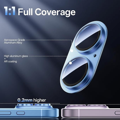 Camera Lens Protector for iPhone 17 6.3"（2025）-Single Piece,Ultra Thin Aluminum Alloy Frame,9H Dual-Strength Glass with 99% AR Light Transmittance,Case Friendly, Light Blue