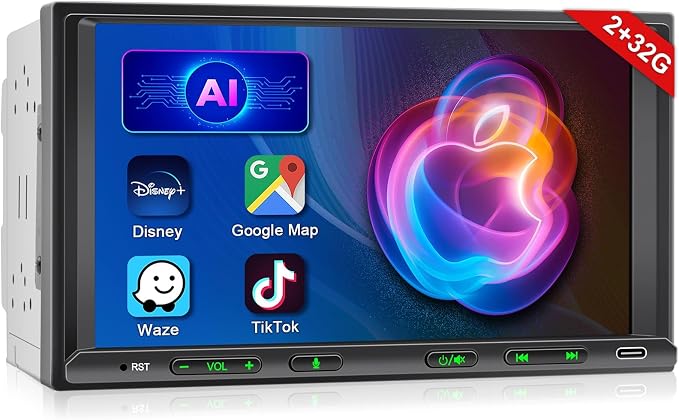 Android Car Stereo Double Din Wireless CarPlay & Android Auto, 7 Inch Touchscreen Car Radio with Split Screen, WiFi, DSP, AHD Backup Camera, Subwoofer, USB/AUX/SWC/FM (2G+32G)