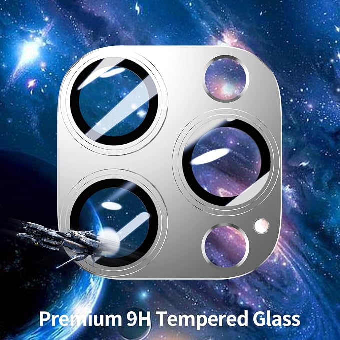 for iPhone 14/15/16 Pro & Pro Max Camera Lens Protector [2 Pack], Tempered Glass with Metal Alloy Frame, for iPhone 16 pro max Lens Protector, HD Clear Photography, Silver