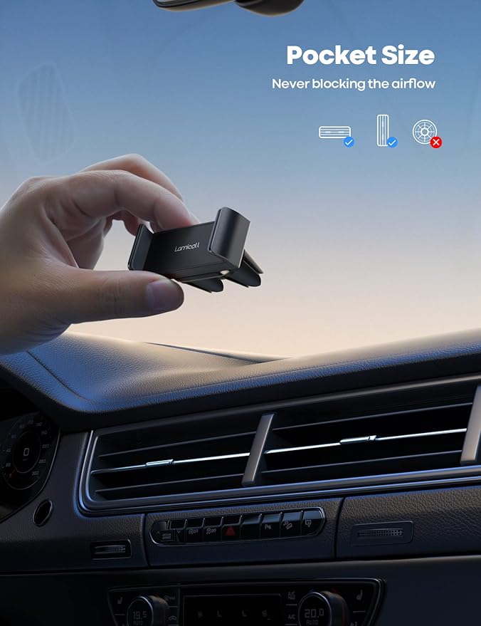 Lamicall Car Vent Phone Mount - Air Vent Clip Holder, Universal Stand Hands Free Cradle Compatible with Cell Phone 16 15 14 13 12 Mini 11 Pro Xs Max Xr X 8 7 6 6s Plus SE Smartphones Black