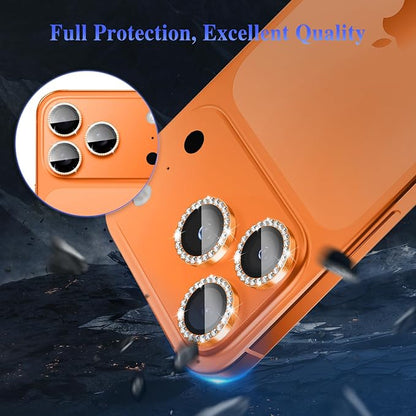 ShinKin Camera Lens Protector for iPhone 17 Pro/iPhone 17 Pro Max, Glitter Camera Cover, 9H Tempered Glass Individual Metal Ring Camera Protector for iPhone 17 Pro/17 Pro Max (Diamond - Orange)