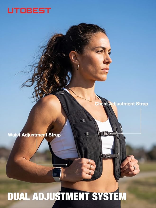 UTOBEST Running Vest for Women Men, Lightweight Running Hydration Vest Fits 500ml Soft Flask, Dual-Stage Adjustment with No Bounce, Waterproof Pocket Fits All Phones