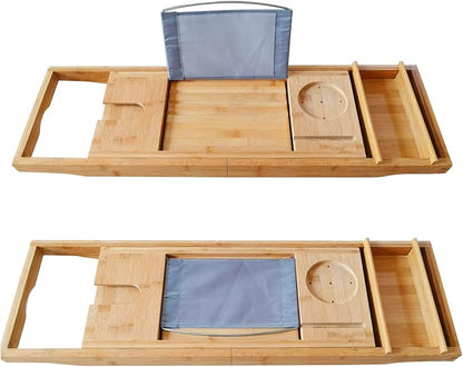 Bath Caddy Tray for Tub, Bamboo Bathtub Tray Caddy 29.5-42.9 inch Expandable with Wine Glass Holder, Book Stand and Phone Slot Luxury Bubble Bath Accessories & Spa Decor Distinctive Gift