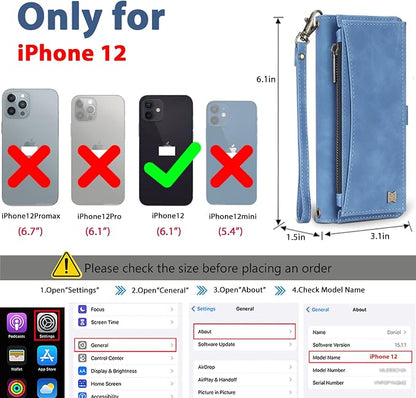 Wallet Case for iPhone 12/12 Pro with Card Holder/Crossbody Wallet/Strap| RFID Blocking | Magnetic | Kickstand | Detachable | PU Leather Phone Case for iPhone 12/12 Pro,6.1 in,Sky Blue