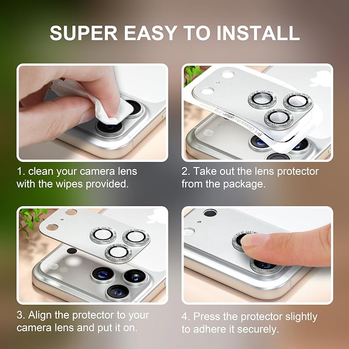 beuxece Compatible for iPhone 17 Pro Max Camera Lens Protector, Matte Metal Tempered Glass Rear Camera Screen Cover Accessories [Military Grade Shatterproof] [Strong Adsorption] - Glitter Silver