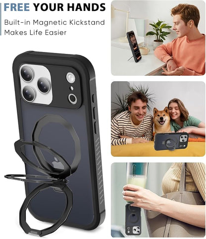 for iPhone 17 Pro Max Case with Screen Protector, Built-in Seamless Stand, [Compatible with MagSafe] Protective Shockproof Phone Case, Magnetic Cover for iPhone 17 ProMax 6.9 Inch - Black