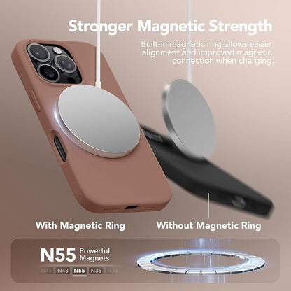 GONEZ Magnetic for iPhone 16 Pro Max Case, Compatible with MagSafe, Liquid Silicone Case, with Screen Protector + Camera Protector, Full Body Protective Shockproof Phone Cover 6.9", Brown