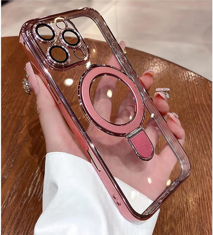 LXK Magnetic Invisible Stand for iPhone 16 Pro Max Case 6.9" Compatible with MagSafe, Military-Grade Protection, with Camera Protector, Clear Scratch-Resistant Back Cover for iPhone 16 ProMax Pink