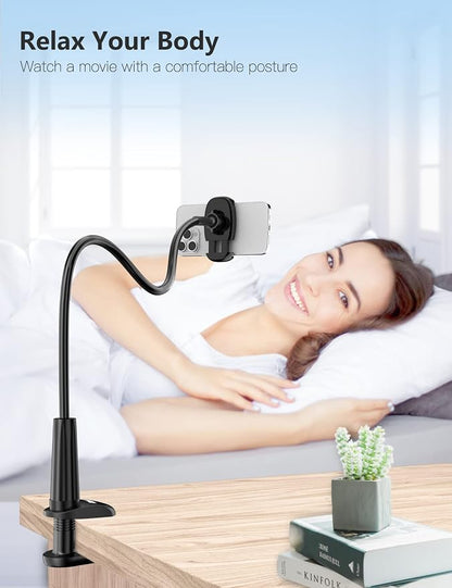 Tryone Gooseneck Phone Holder Hands-Free for Phone Viewing Or Recording, Adjustable Stable Metal Cell Stand Mount for Desk Table Bed, Soporte para Celular, Fits 4-7 Phones Including iPhone - Black