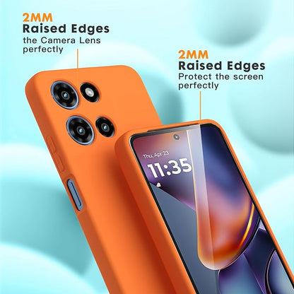 for Motorola Moto G 2025 Case, 2 Pack Tempered Glass Screen Protectors, Soft TPU Liquid Silicone Shockproof Gel Case-Orange