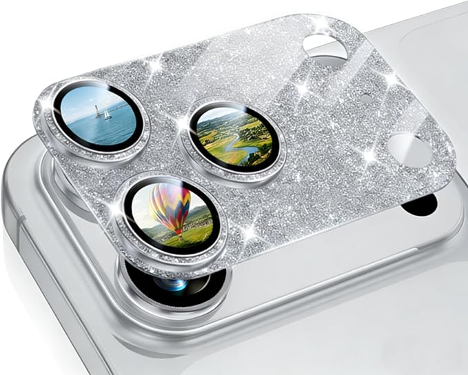 Glitter Bling Ring Camera Lens Protector cover for iPhone 17 Pro Max Women, for iphone 17 pro max camera protector 9H Hardness Tempered Glass Lens Protector, Anti-Scratch, Cosmic (sliver)