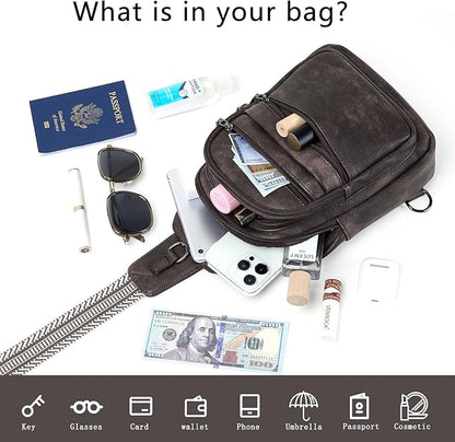 Leresas Sling Bag for Women Crossbody Fanny Pack Sling Purse Backpack Vegan Leather Travel Handbag Cross Over Shoulder Bag Gifts for Women Coffee
