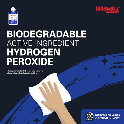 WypAll Disinfecting Wipes (54481), with Hydrogen Peroxide Disinfectant Cleaner for Commercial, Industrial & Healthcare, 5.75 x 7 inch Sheets, Fresh Scent (3 Canisters of 185 Sheets)