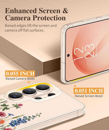 GVIEWIN for Samsung Galaxy S26 Ultra Case, Clear Floral Slim Shockproof Protective Women Phone Case, Non-Yellowing, with Screen Protector&Camera Lens Protector for S26 Ultra 6.9", Wild Petals/Colorful