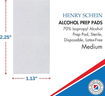 Henry Schein Alcohol Prep Pads, Medium Size, 200 Count - 70% Isopropyl Alcohol, Individually Wrapped, Sterile Wipes for Medical & Everyday Use