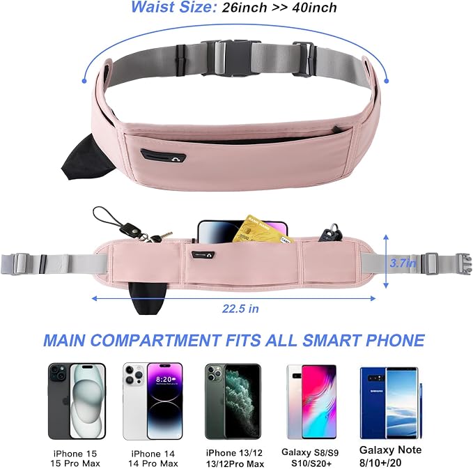 Running Hydration Belt with Water Bottle Holder, Phone Storage (Pink)