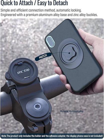 sincetop Bike Phone Mount,Mountain Bicycle Stem Phone Holder-Aluminum Handlebar Mini Phone Clip,Gravel/MTB/Road EBike Cycling Cell Phone Clamp,Quick Release Attach/Detach-Black【Series C-1st Gen】