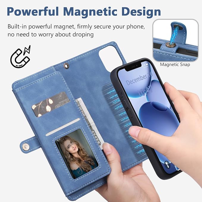 Wallet Case for iPhone 12 Pro Max with Card Holder/Crossbody Wallet/Strap| RFID Blocking | Magnetic | Kickstand | Detachable | PU Leather Phone Case for iPhone 12 Pro Max,6.7 in,Sky Blue