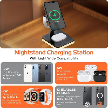 Spracht Flex Charge 4, 4-in-1 Wireless Charging Stand | 25W Fast Charger, Magnetic Connection -Works for Smartphone, Watch, Ear Buds, Qi-Enabled Devices | Nightlight, Magnetic Charging Stand (Black)