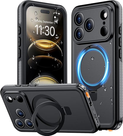 Temdan Magnetic Compatible with iPhone 17 Pro Max Case,Waterproof Built-in Screen & Camera Protector IP68 Underwater Full Body 17FT Military Dropproof Shockproof Phone Case 6.9"-Gray/Black