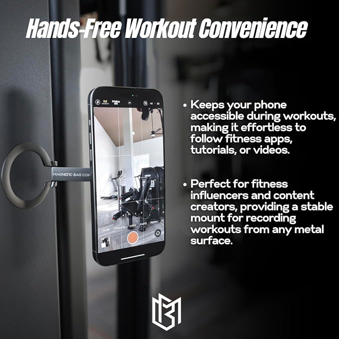 Magnetic Bag Company - Double Magnetic Ring Phone Holder, Compatible with MagSafe, Dual-Sided Mount for iPhone 16/15/14/13/12 Series, Attach to Iron/Steel Surfaces, Gym and Fitness Accessory