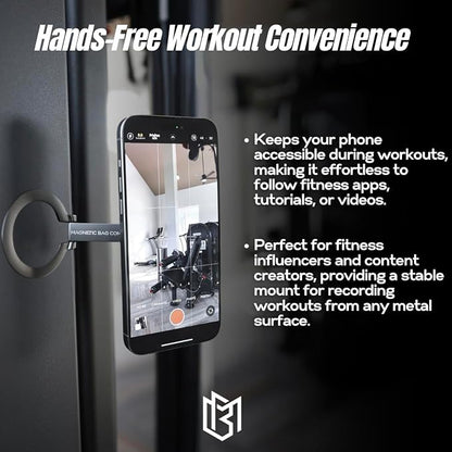 Magnetic Bag Company - Double Magnetic Ring Phone Holder, Compatible with MagSafe, Dual-Sided Mount for iPhone 16/15/14/13/12 Series, Attach to Iron/Steel Surfaces, Gym and Fitness Accessory