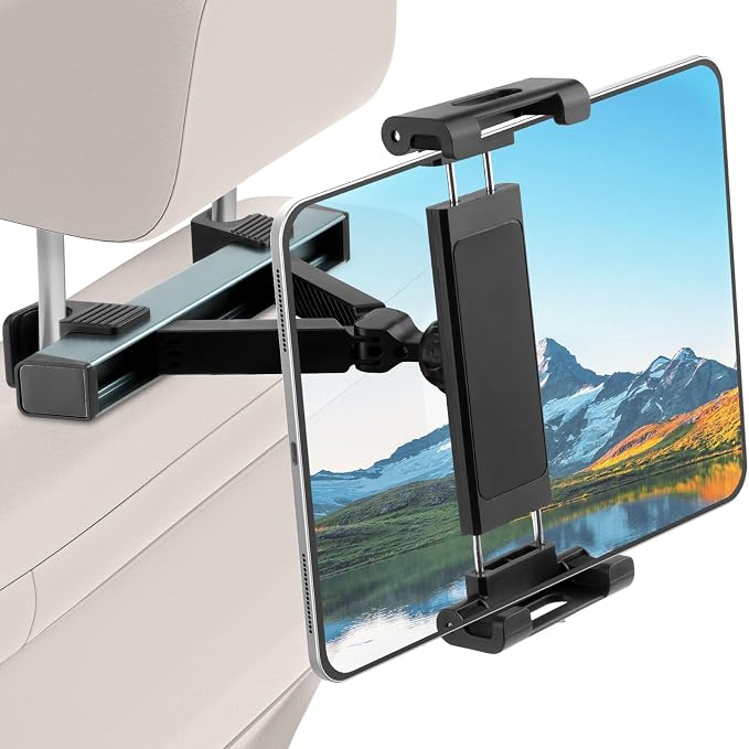 Kairiyard Tablet Holder for Car, Triangle Extension Arm Adjustable Car Back Seat Tablet Holder Road Trip Essentials Headrest Tablets Cars Mount Compatible with iPad Pro, Air, Mini, 4.7-11" Devices