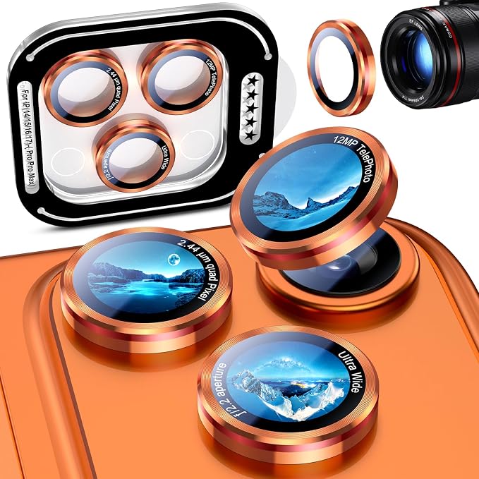 Uyiton for iPhone (17/16/15/14 Pro Max) and iPhone (17/16/15/14 Pro) Camera Lens Protector - Military-Grade Tempered Glass Metal Camera Cover, Easy to Install, Cosmic Orange+Red