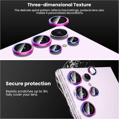 Tensea (3+2PCS for Samsung Galaxy S23 Ultra 5G Camera Lens Protector, 9H Tempered Glass Camera Cover Screen Protector Metal Individual Ring [Installation Tray][Removal tool][Case Friendly]- Colorful