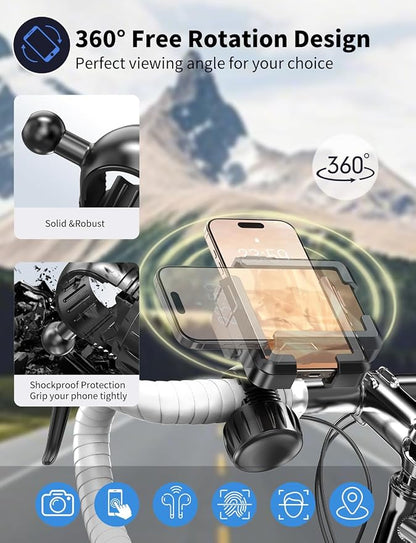 Motorcycle Phone Mount, [No Block Camera] Bike Phone Holder Mount, [Silicone Wrapped] Handlebar Cell Phone Mount for Bike/Scooter/ATV, Fits iPhone 17/16/15/14/13 Pro Max & 4.7"-7" Phones, Black