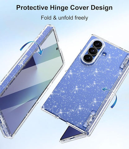 Btscase for Samsung Galaxy Z Fold 7 Case,Built in Front Screen Protector,Gold Glitter Marble Pattern Hard PC Slim Shockproof Full Body Drop Protective Case for Galaxy Z Fold 7 5G, Clear Glitter
