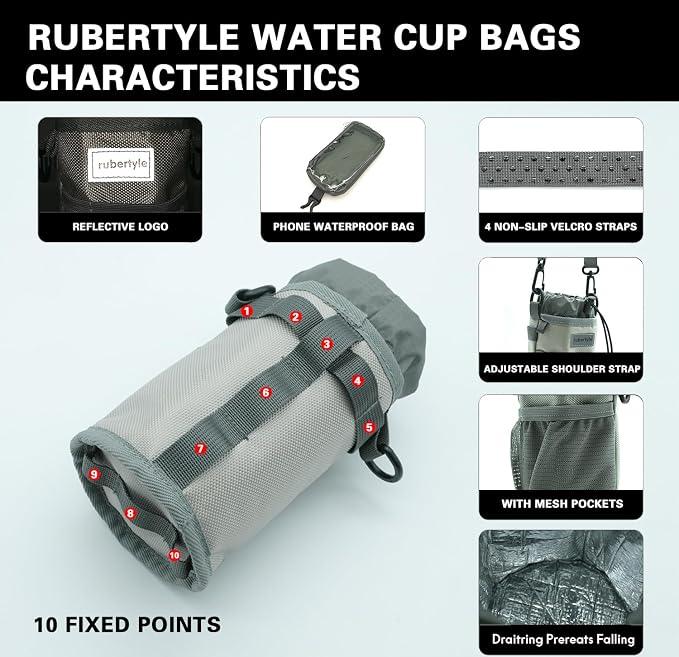 Bike Handlebar Water Bottle Holder, Fits Cups Diameter Less Than 3.6in/9cm, Fits Strollers, Scooters, Wheelchairs, No-Screw Installation,Insulated, with Adjustable Fasteners(2, 1Black+1Gray)