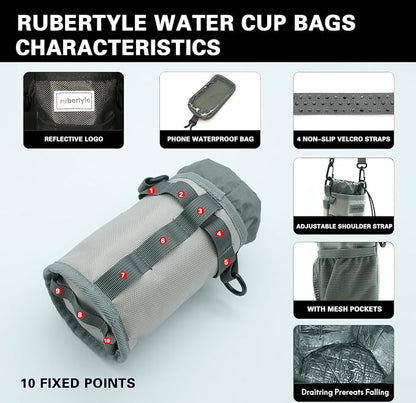 Bike Handlebar Water Bottle Holder, Fits Cups Diameter Less Than 3.6in/9cm, Fits Strollers, Scooters, Wheelchairs, No-Screw Installation,Insulated, with Adjustable Fasteners(2, 1Black+1Gray)