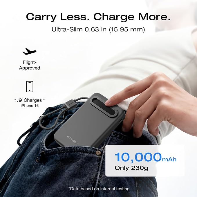 EF ECOFLOW Rapid Mag Power Bank, Qi2.2 25W MagSafe-Compatible Portable Charger, 10,000mAh Magnetic Power Charger with Built-in USB-C Cable and Foldable Stand, for iPhone 17/16/15