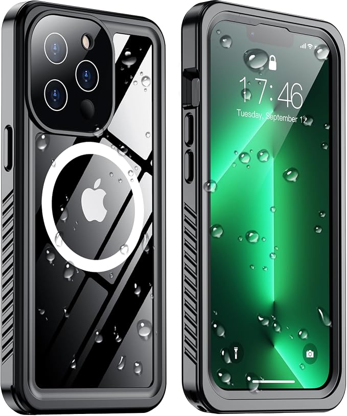Temdan Magnetic for iPhone 13 Pro Case Waterproof,Built-in Screen Protector[IP68 Underwater][Upgrade Military Dropproof][Compatible with MagSafe] Full Body Shockproof for Phone Case 6.1'' Black