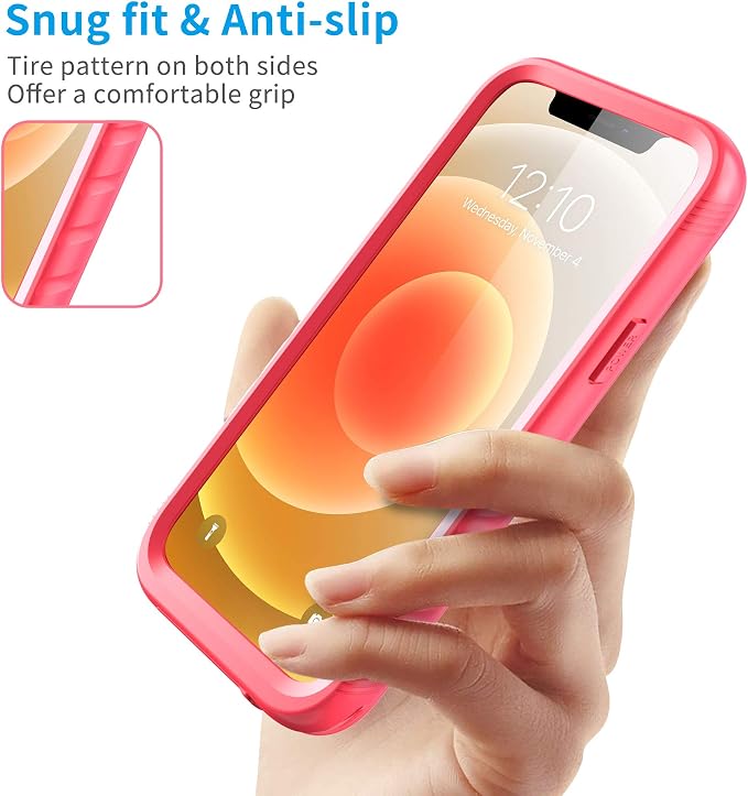 SPORTLINK for iPhone 12/12 Pro Waterproof Case, Full Body Shockproof Dustproof Phone Screen Protector Rugged Cases for iPhone 12/12 Pro 6.1 Inches Pink