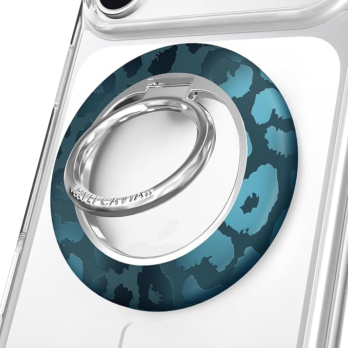 VELVET CAVIAR Compatible with MagSafe Phone Grip 2.0 | Cute Magnetic Ring Holder | Finger Loop Kickstand | Pop On Accessory for iPhone 17, 16, 15, 14, 13, 12 | Metallic Navy Leopard