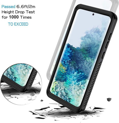 Lanhiem for Samsung Galaxy S20 Case (Not for Plus or Ultra), IP68 Waterproof Dustproof Case with Built-in Screen Protector, Heavy Duty Full Body Protective Cover for Galaxy S20 5G, Black/Clear