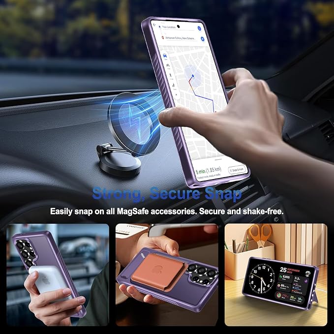 for Samsung Galaxy S25 Ultra Case with Screen Protector+Lanyard Wrist Strap,Magnetic Translucent Matte Rugged Slim Phone Cover Built in Invisible Kickstand [Fit for MagSafe],2025 Purple