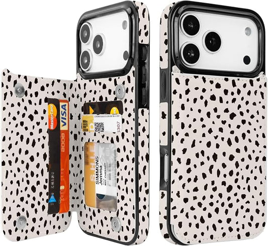 uCOLOR for iPhone 17 Pro Max Wallet Case with Card Holder PU Leather RFID Blocking Design iPhone 17 Pro Max flip case for Women Men Magnetic Clasp Kickstand Design 6.9 inch (Almond Latte Polka Dot)