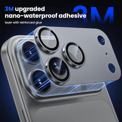 WSKEN for iPhone 17 Pro Camera Lens Protector, [Military Grade Shatterproof] [Strong Adhesion] Metal Aluminum Alloy Tempered Glass Camera Screen Protector, Grey Titanium