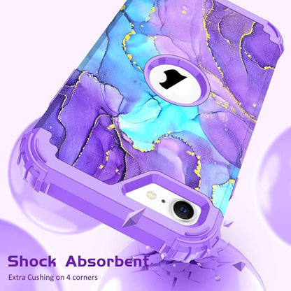 Hocase for iPhone SE 2022/2020 Case, Heavy Duty Shockproof Protection Hard Plastic+Silicone Rubber Hybrid Protective Case for iPhone SE 3rd/2nd Generation (4.7") - When Purple Meets Blue