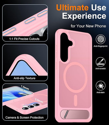 Magnetic for Samsung Galaxy S25 Plus Case, [Innovate Stand][Military Grade Drop Protection][Non Slip][Translucent Matte] Shockproof Phone Case for Galaxy S25 Plus 6.7" 2025 -Pink