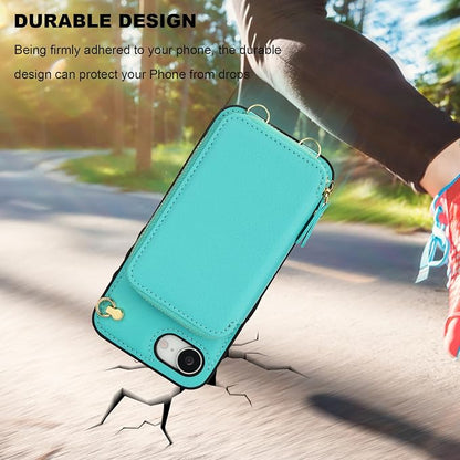 Bocasal Crossbody Wallet Case for iPhone 17e/16e, RFID Blocking Leather Purse Case with Card Holder, Protective Handbag Flip Cover with Zipper Wrist Strap Lanyard for Women 5G 6.1 Inch (Mint Green)