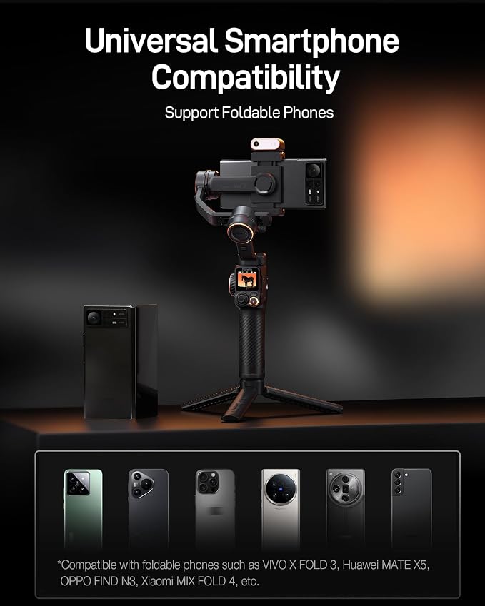hohem iSteady M7 Gimbal Stabilizer for iPhone, Phone Gimbal with AI Tracking, 1.4" Detachable Touchscreen Remote, Built-in Extension Rod, Fill Light, Phone Stabilizer for Video Recording, YouTube