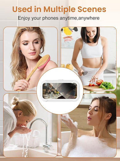 Shower Phone Holder Waterproof Case with Anti-Fog Screen, 480° Rotatable & Adjustable Wall Mount Stand, Waterproof Bathroom Bathtub Kitchen Accessories for 4-7'' Cellphones