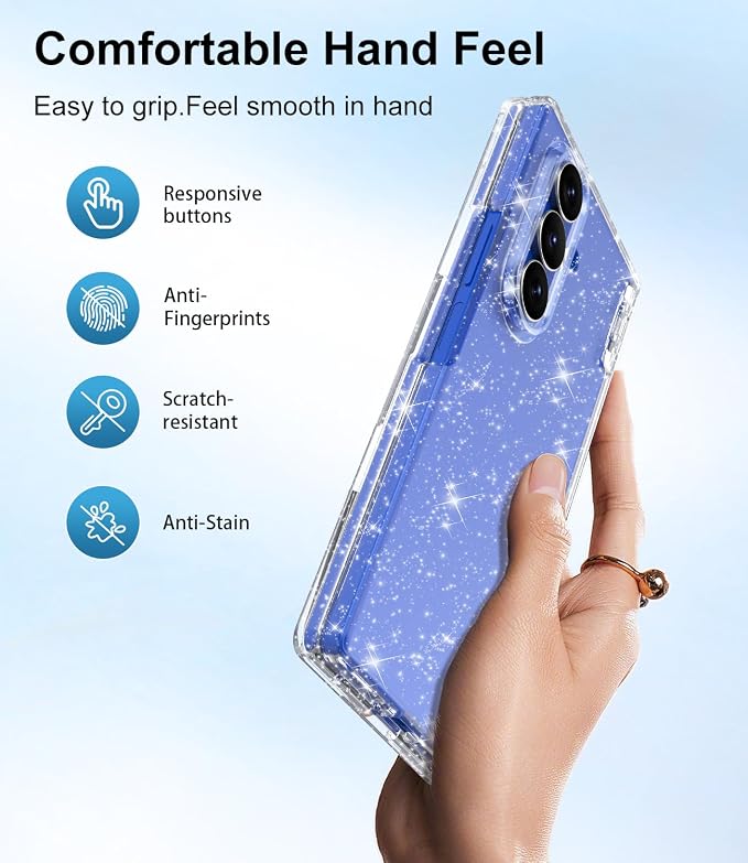 Btscase for Samsung Galaxy Z Fold 7 Case,Built in Front Screen Protector,Gold Glitter Marble Pattern Hard PC Slim Shockproof Full Body Drop Protective Case for Galaxy Z Fold 7 5G, Clear Glitter