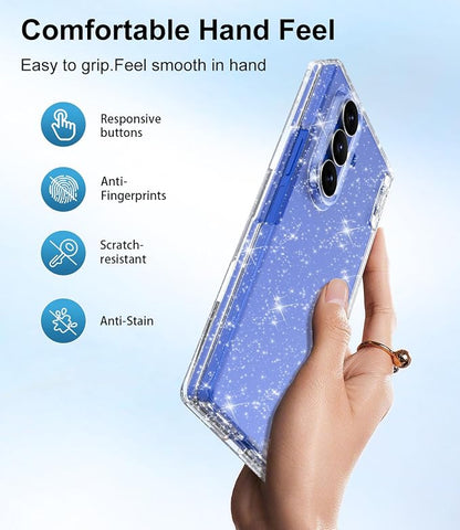 Btscase for Samsung Galaxy Z Fold 7 Case,Built in Front Screen Protector,Gold Glitter Marble Pattern Hard PC Slim Shockproof Full Body Drop Protective Case for Galaxy Z Fold 7 5G, Clear Glitter